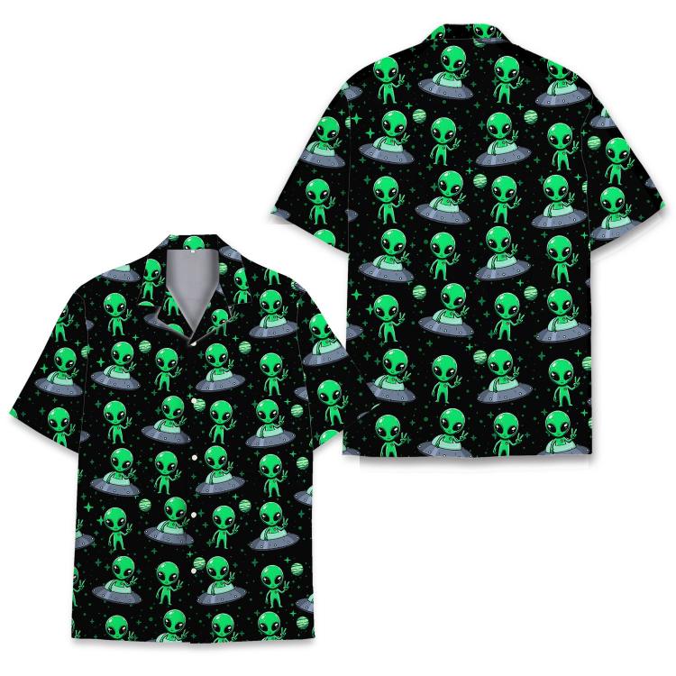 Funny Alien Hawaiian Shirt For Men Women Alien Lover Shirt Summer Beach Aloha Button Down Short Sleeve Summer Vacation Shirt