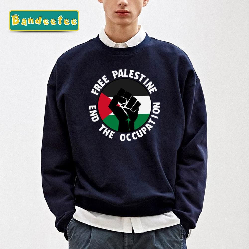 Free Palestine End The Occupation White Text Unisex Sweatshirt