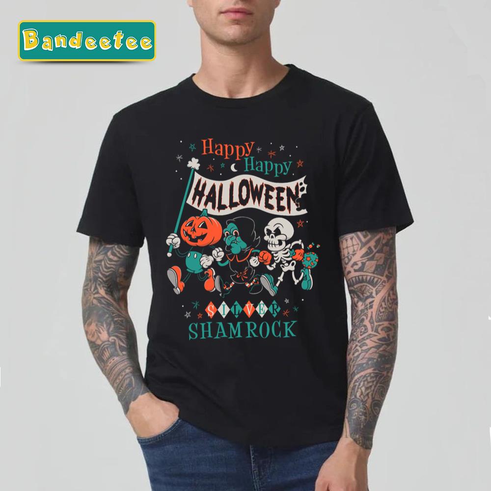 Happy Halloween Vintage Cartoon Silver Shamrock Unisex T-Shirt