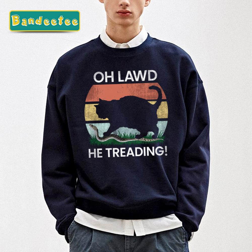 Black Cat Vintage With Snake Oh Lawd He Treading Essential Unisex Sweatshirt