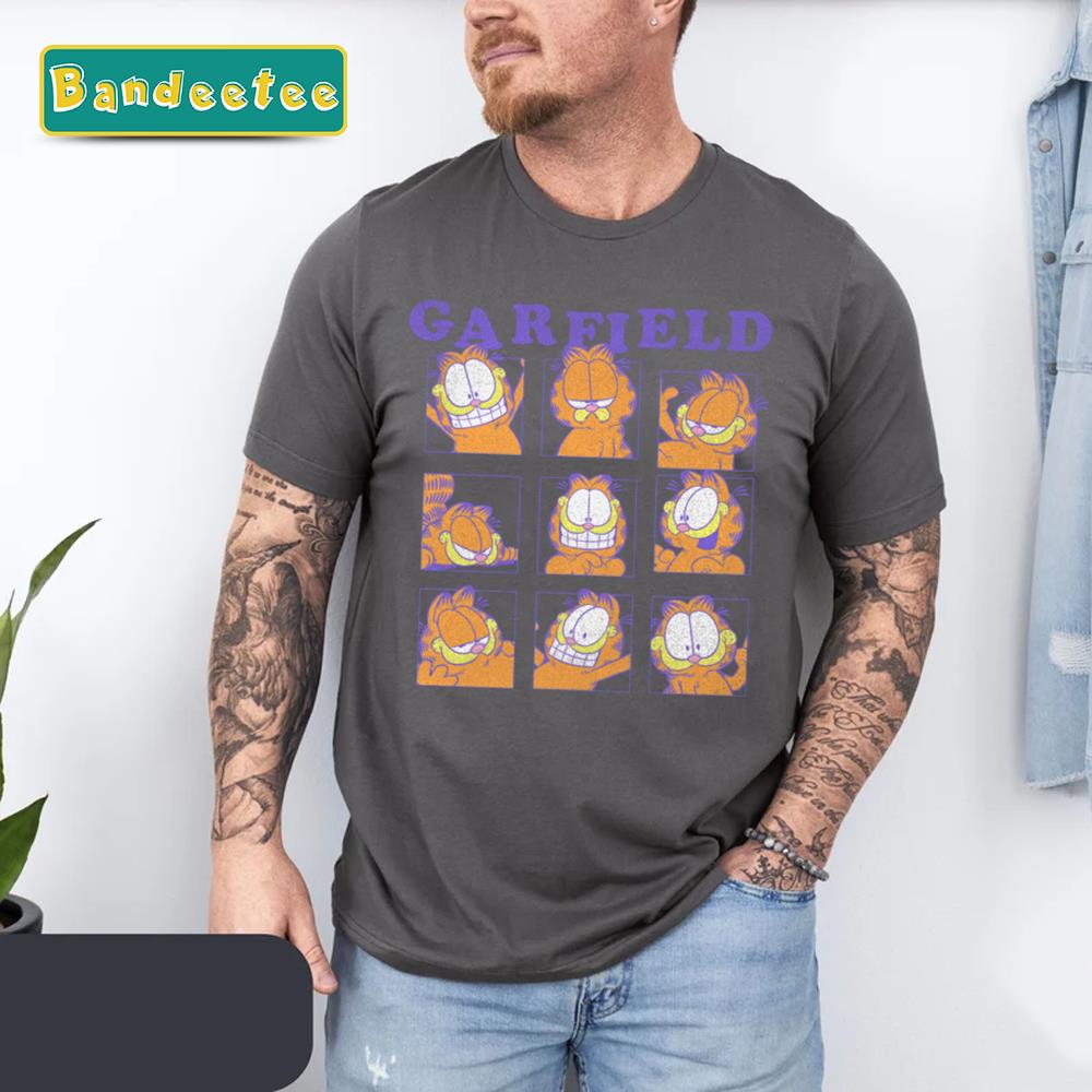 Many Faces Distressed Grid Garfield Cat Unisex T-Shirt