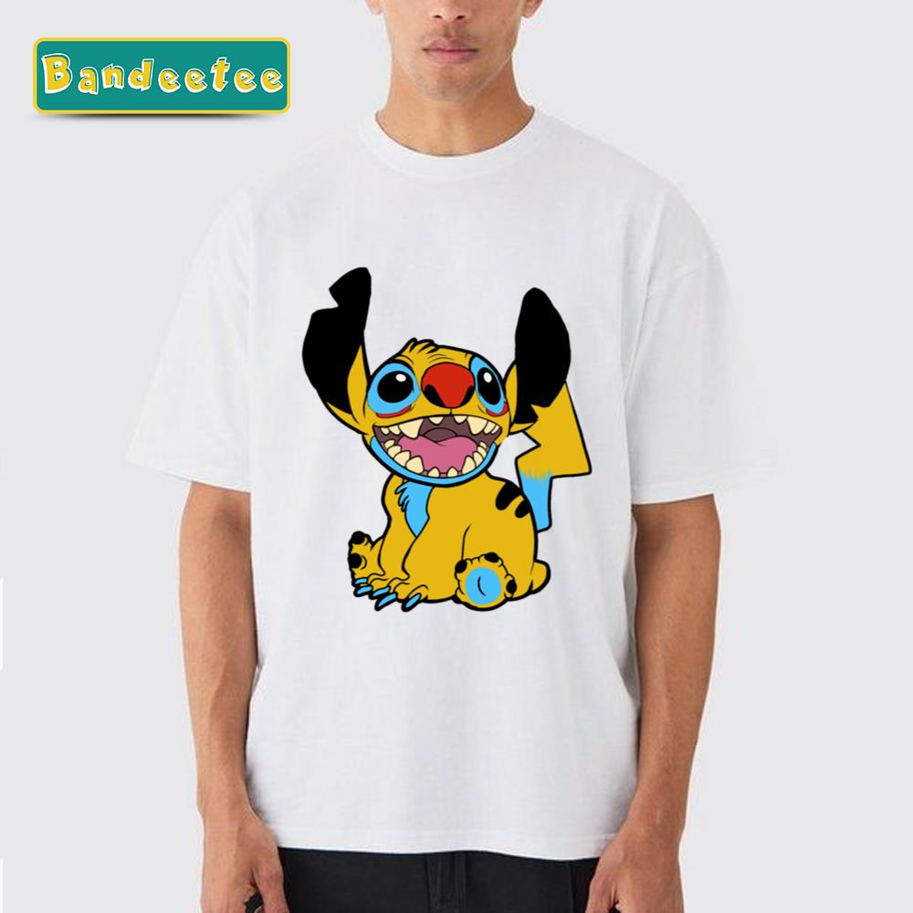 Pikastit Pikachu Stitch Pokemon Characters Unisex T-Shirt