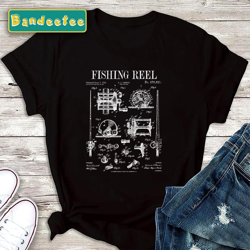 Fishing Reel Vintage Patent Hand Drawing Unisex T-Shirt