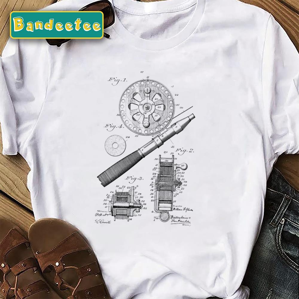 Fishing Reel Old Antique Fisherman Vintage Patent Print Unisex T-Shirt