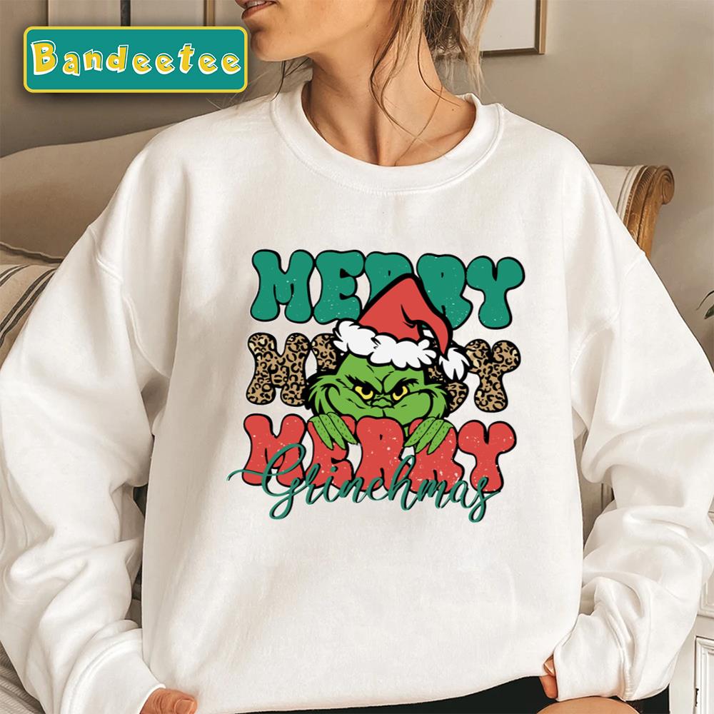 Merry Grinchmas Christmas Grinch Leopard Pattern Unisex Sweatshirt