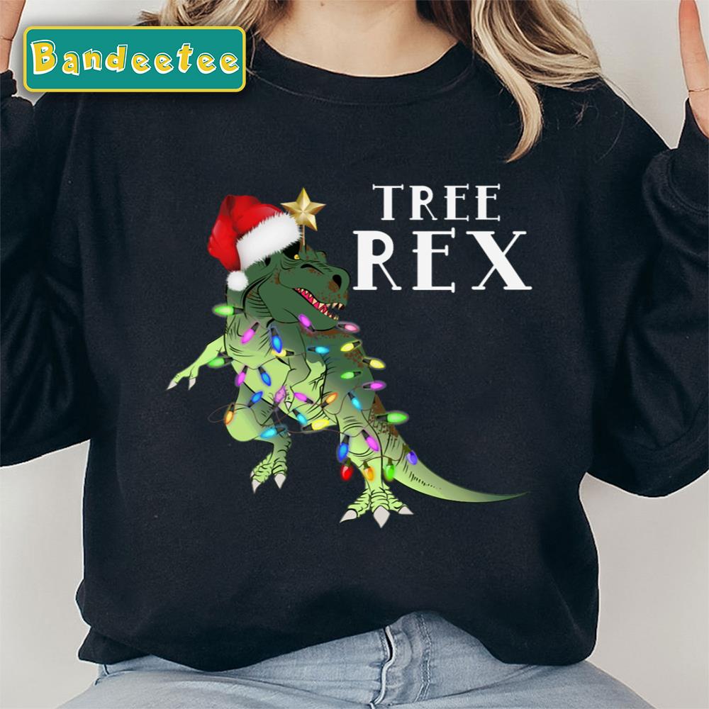 Tree Rex Santa Hat Dinosaur Christmas Lights Unisex Sweatshirt